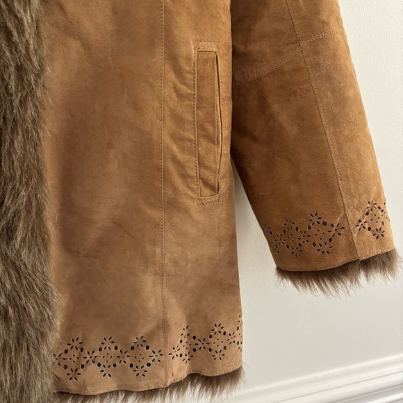 Penny Lane Suede Leather Fur Lined Coat Size Small - Picture 3 of 9